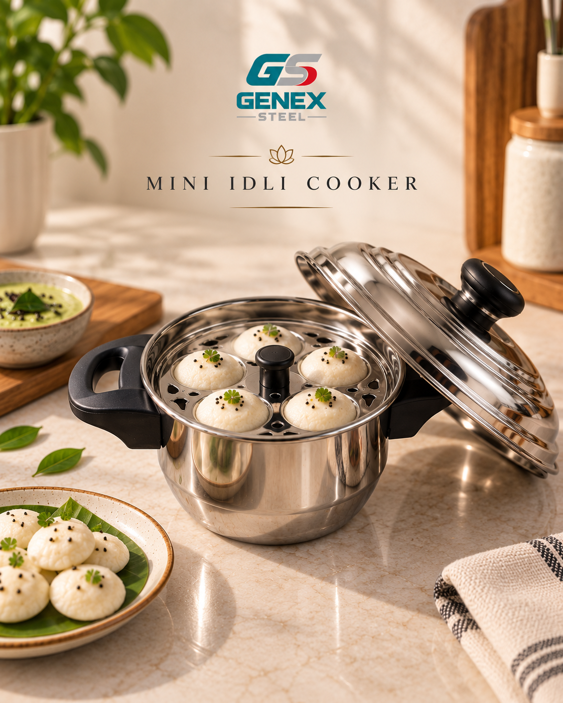 Genex Steel Mini Idli Cooker | Stainless Steel | Perfect Soft Idlis | Gas Stove Compatible