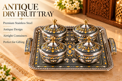 Genex Steel Antique Dry Fruit Set | Premium Gifting Box | Stainless Steel | Diwali & Festival Special