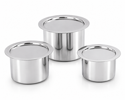 Genex Steel 3 Pc Tope Set | Stainless Steel Patila | Deep Cooking Pots | Gas & Induction Ready