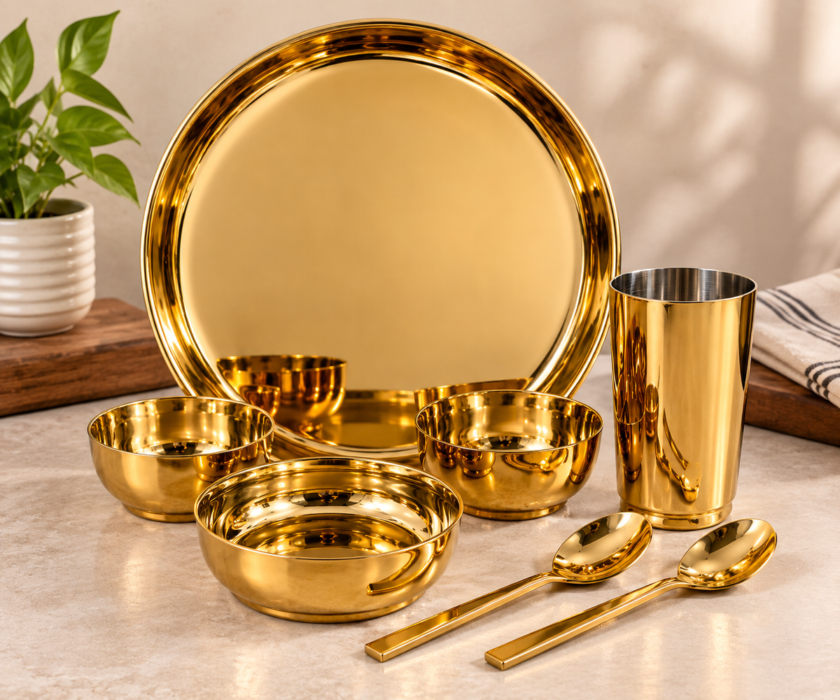Genex Steel PVD Thali Set | Premium Gold-Tone Finish | Stainless Steel | Dining & Gifting