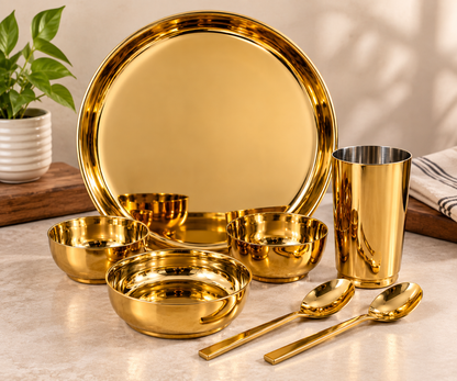 Genex Steel PVD Thali Set | Premium Gold-Tone Finish | Stainless Steel | Dining & Gifting