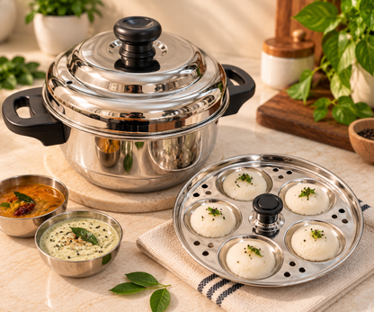Genex Steel Mini Idli Cooker | Stainless Steel | Perfect Soft Idlis | Gas Stove Compatible