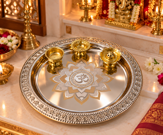 Genex Steel Pooja Thali | Stainless Steel | Puja Plate for Daily Worship & Festivals