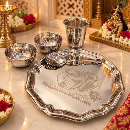 Genex Steel Gopal Bhog Thali | Stainless Steel | Devotional Offering Plate | Puja & Temple Use