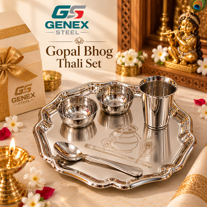 Genex Steel Gopal Bhog Thali | Stainless Steel | Devotional Offering Plate | Puja & Temple Use