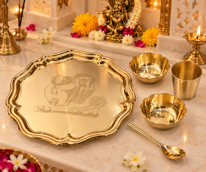 Genex Steel Gopal Bhog Thali | Pure Brass | Traditional Devotional Offering Plate | Temple Quality