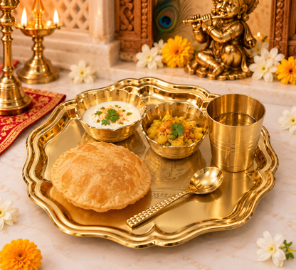 Genex Steel Gopal Bhog Thali | Pure Brass | Traditional Devotional Offering Plate | Temple Quality