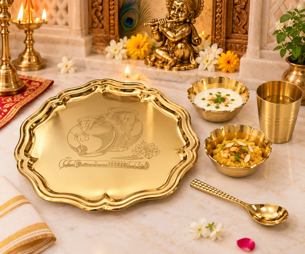 Genex Steel Gopal Bhog Thali | Pure Brass | Traditional Devotional Offering Plate | Temple Quality