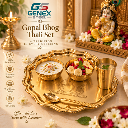 Genex Steel Gopal Bhog Thali | Pure Brass | Traditional Devotional Offering Plate | Temple Quality