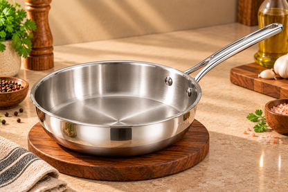 Genex Steel Triply Stainless Steel Frypan with Lid | Induction & Gas Ready | Made in India