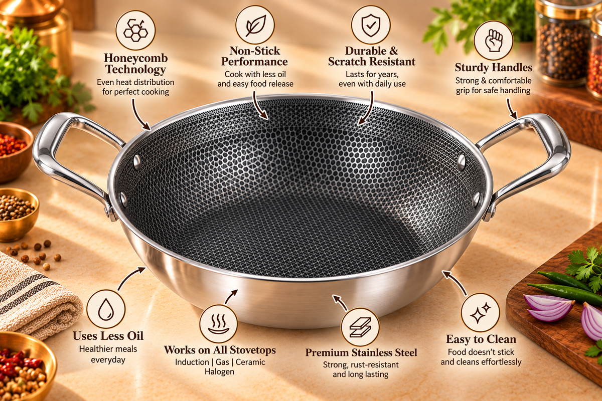 Genex Steel Honey Comb Karahi with Lid