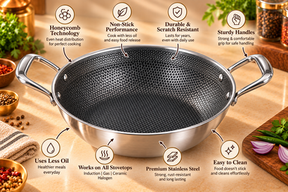 Genex Steel Honey Comb Karahi with Lid