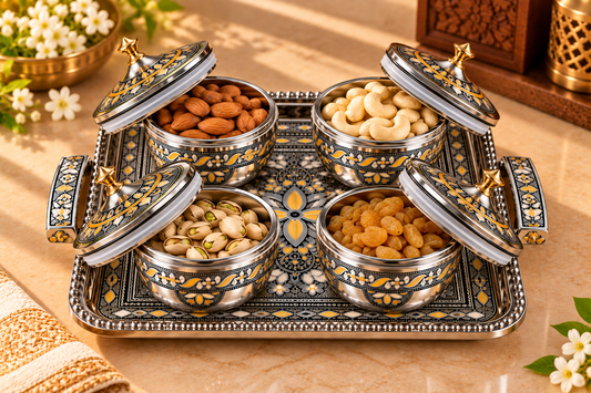 Genex Steel Antique Dry Fruit Set | Premium Gifting Box | Stainless Steel | Diwali & Festival Special