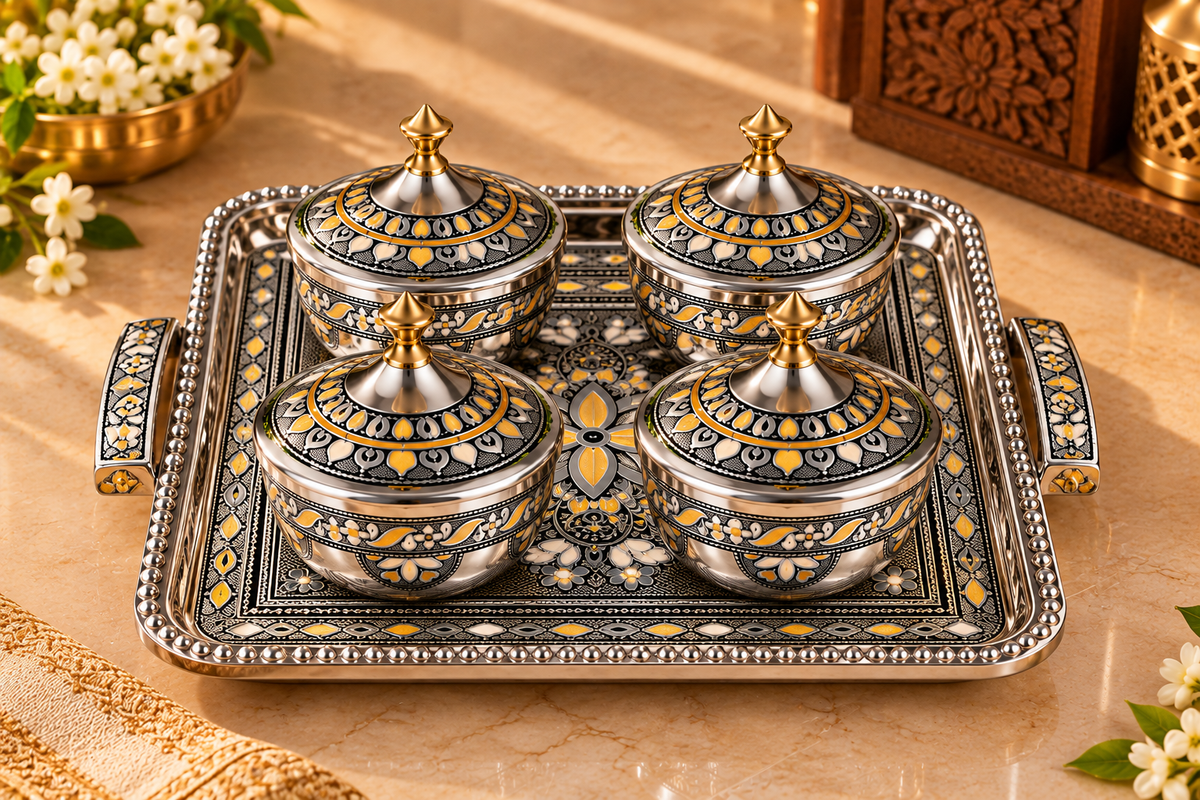 Genex Steel Antique Dry Fruit Set | Premium Gifting Box | Stainless Steel | Diwali & Festival Special