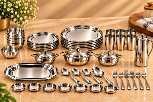 Genex Steel Premium Dinner Set 57 Pcs | Free Triply Karahi Worth ₹2499 | Complete Family Dining