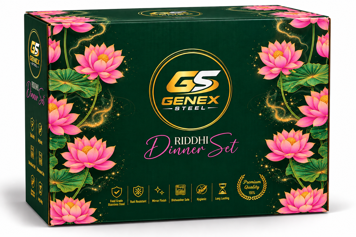 Genex Steel Premium Dinner Set 57 Pcs | Free Triply Karahi Worth ₹2499 | Complete Family Dining