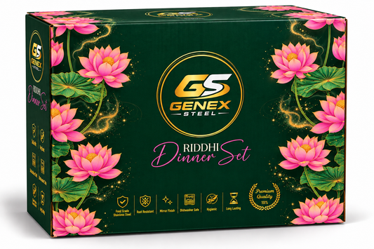 Genex Steel Premium Dinner Set 57 Pcs | Free Triply Karahi Worth ₹2499 | Complete Family Dining