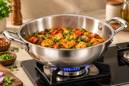 Genex Steel Triply Stainless Steel Kadhai with Lid | Induction & Gas Ready | Made in India