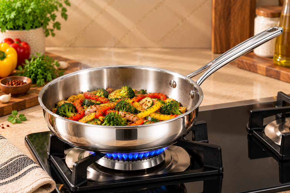 Genex Steel Triply Stainless Steel Frypan with Lid | Induction & Gas Ready | Made in India