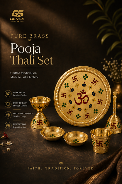 Genex Steel Full Brass Pooja Thali | Pure Brass | Traditional Puja Plate | Auspicious & Authentic